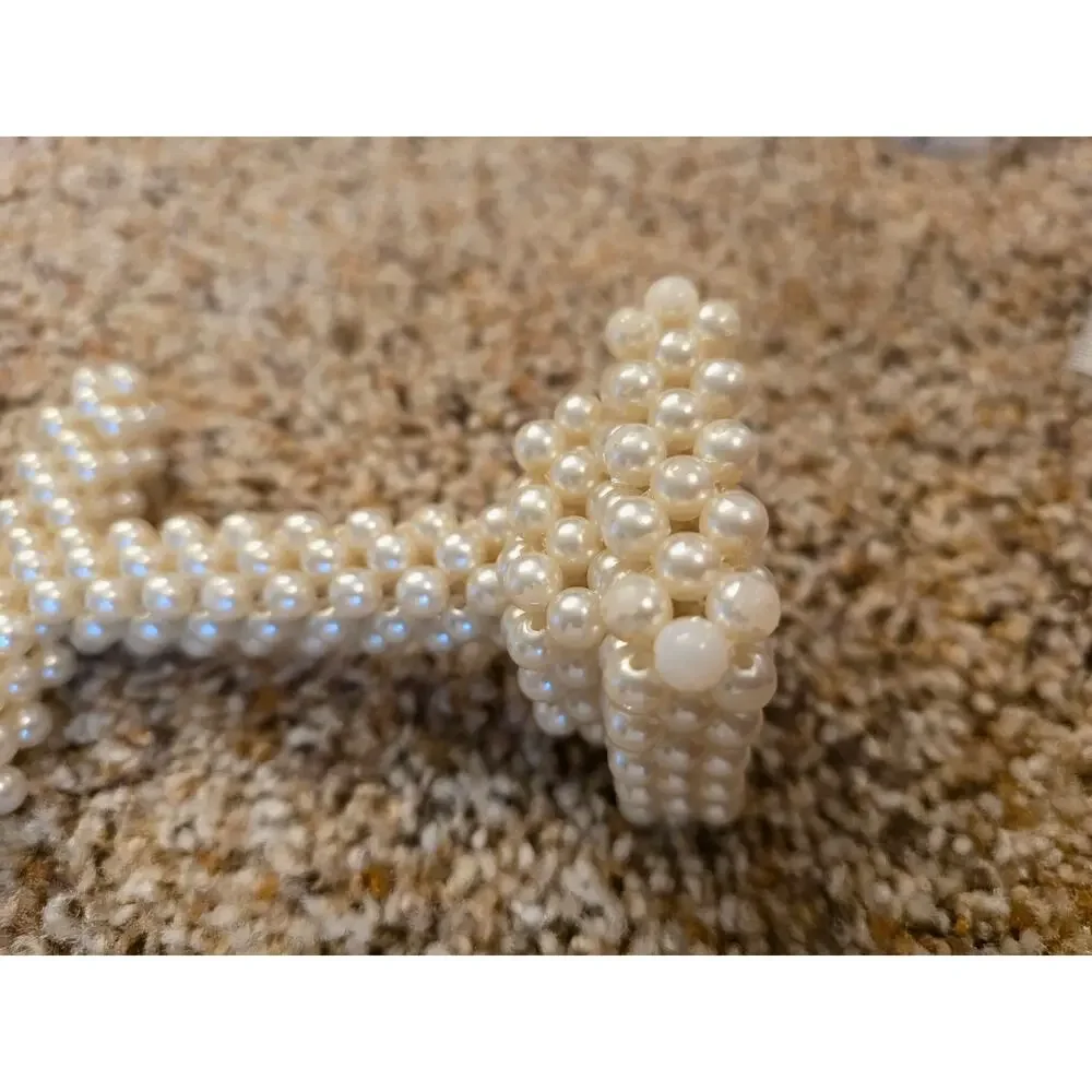 VTG Handmade Pearlized Beaded 3D Standing Cross Crisman Ornament Woven Craft